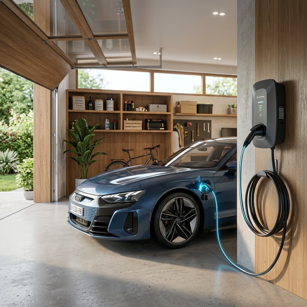 Borne de recharge électrique moderne dans un garage