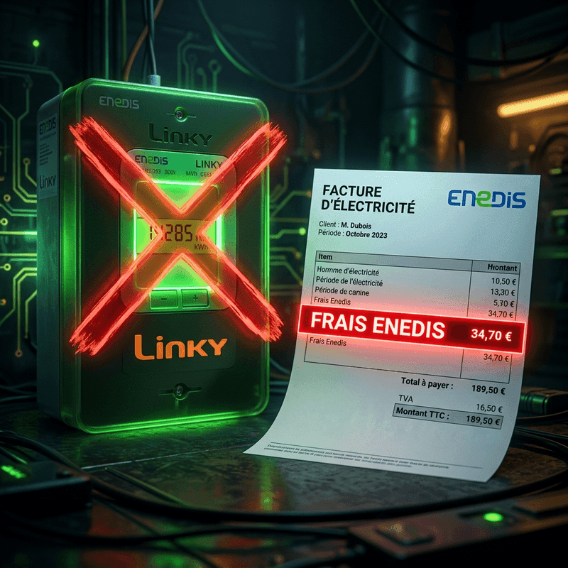 Illustration des frais Enedis et des pénalités liées au refus du compteur communicant Linky en 2026